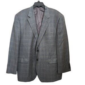 Chaps Houndstooth Blazer Mens 46R Silk Wool Plaid‎ Check Sport Coat Brown